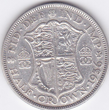 Moneda Marea Britanie 1/2 Crown 1936 KGV - KM#835 VF ( argint 14,138 grame)