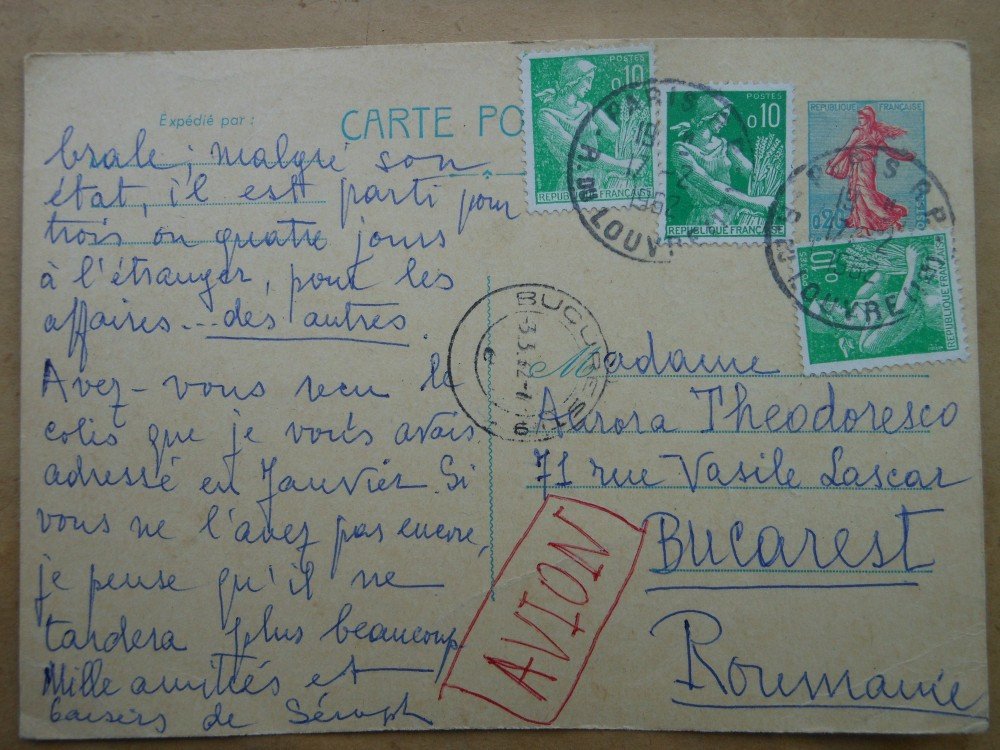 Carte postala ( ieftina ) scrisa in lb. franceza, circulata FR-RO 1962. |  arhiva Okazii.ro