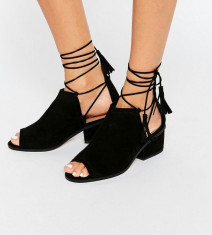 Sandale ASOS Romeo cu sireturi suede negre toc marimea 38 noi in cutie foto