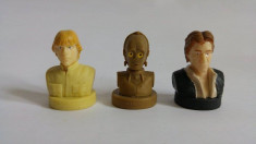 Lot 3 figurine stampila personaje Star Wars, de cauciuc: Luke, Han Solo, C-3PO foto