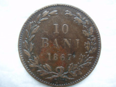 10 bani 1867 Watt, Carol I, L 1.30 foto