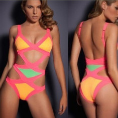 Costum de baie intreg / 2 piese bandage neon multicolor