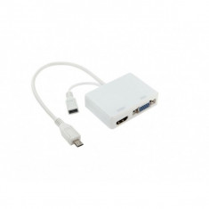 Adaptor splitter MHL to HDMI LA VGA cu audio 3.5mm cablu micro usb Full HD 1080P, alb foto