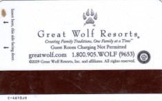 Card plastic intrare camera hotel Great Wolf Lodge, USA foto