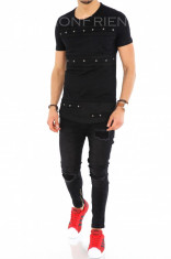 Tricou negru - tricou barbati - tricou slim fit - tricou fashion - 8298L foto