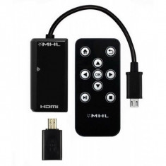 Cablu adaptor MHL micro-usb 5 -11 PINI la Hdmi cu telecomanda, negru foto