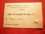 Tichet de Cotizare 1952 - Uniunea Sindicatelor Agricole , timbre fiscale