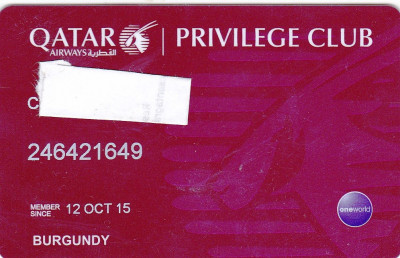 Pentru colectionari, card plastic membru Qatar Airways Privilage Club foto