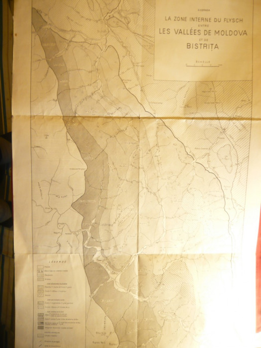 Harta geologica Zona Interna de Flysch - Valea Moldovei si Bistrita ,interbelica