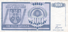 BOSNIA-HERTEGOVINA 100 dinara 1992 BANJA LUKA VF+++!!! foto