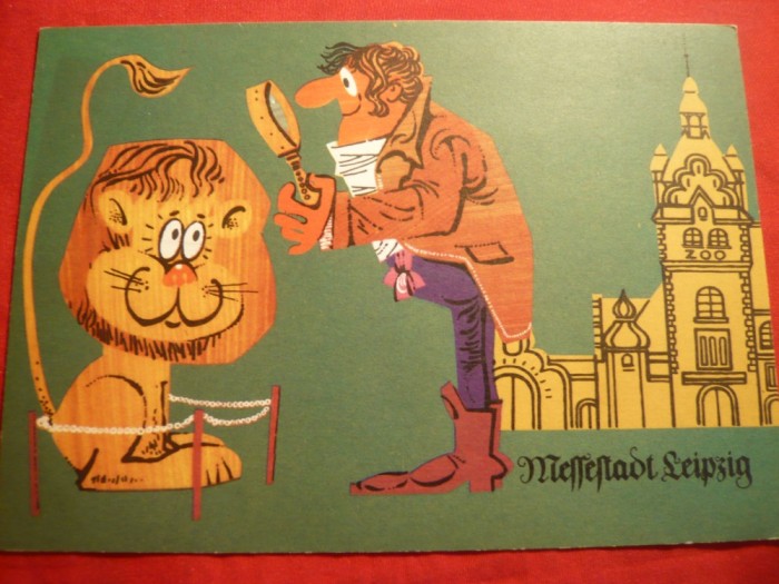 Ilustrata comica - Leu si Detectiv in Leipzig 1969 - Reclama Targ