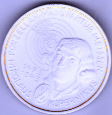 Moneda medalion Meissen, Thaler Nikolaus Kopernikus 1993 cu cutie originala foto