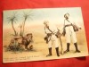 Ilustrata comica - Vanatori si Leu in Africa , inc.sec.XX, Circulata, Printata
