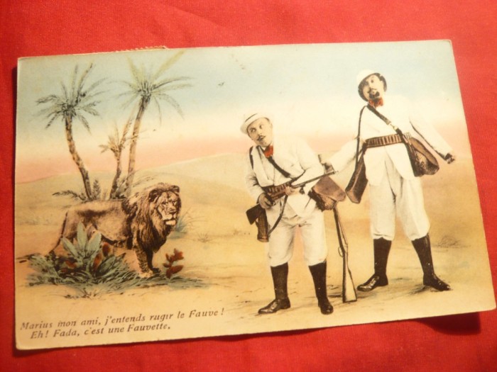 Ilustrata comica - Vanatori si Leu in Africa , inc.sec.XX