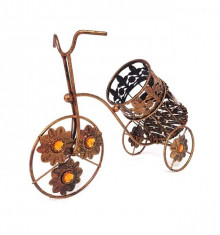 Suport vin metalic bicicleta cu design floral foto