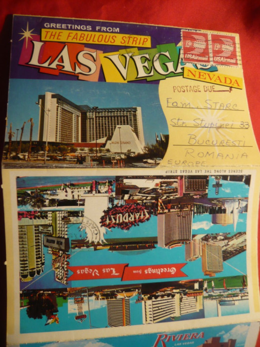 Carnet cu 12 Fotografii vechi din Las Vegas ,circulat cu stampila Postage Due