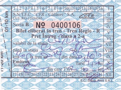 Bilet eliberat in tren Cluj-Oradea 1987 foto