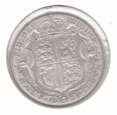Moneda Marea Britanie 1/2 Crown 1923 KGV - KM#818.1a VF ( argint 14,14 grame) foto