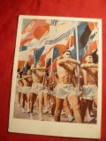 Ilustrata Demonstratie sportiva cu steaguri 1962 URSS ,tiraj mic, Necirculata, Printata