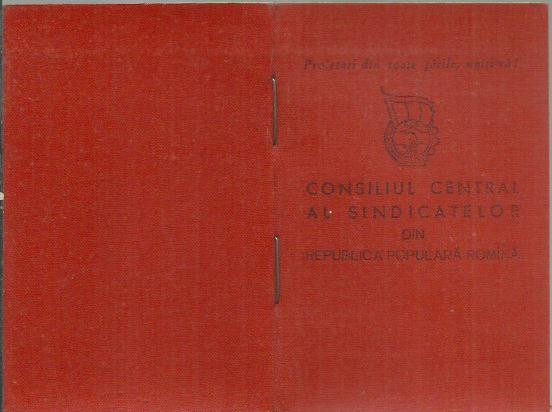 CARNET DE MEMBRU CONSILIUL CENTRAL AL SINDICATELOR R.P.R.