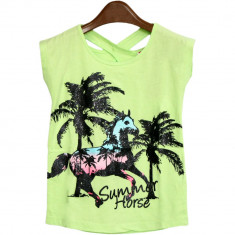 Tricou verde Summer Horse, pentru fetite foto