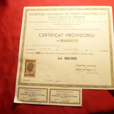 Certificat provizoriu Societatea Nationala de Credit Industrial 1947