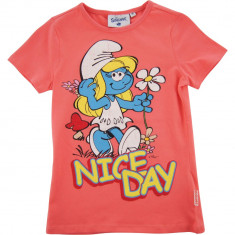 Tricou roz bumbac Strumfii Disney, pentru fetite foto