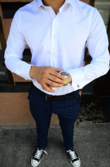 Camasa eleganta cu butoni barbati - tip zara - alba - slim fit - casual foto