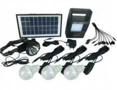 Panou solar kit fotovoltaic 3 becuri lanterna cap USB incarcare telefon GD8121 foto