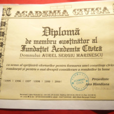 Diploma - Membru sustinator al Fundatiei Academia Civica ,semnat Ana Blandiana