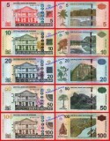 SURINAM - LOT COMPLET 5 + 10 + 20 + 50 + 100 DOLARI 2012 - P 162b - 166b - UNC