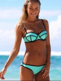 Costum de baie cu push up, Rose, Roz, Verde, Doua piese, Bikini