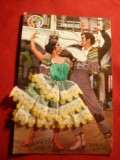 Ilustrata -Dans Spaniol --femeie in rochie realizata manual