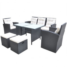 Set mobilier de exterior din poliratan, 18 piese, negru foto