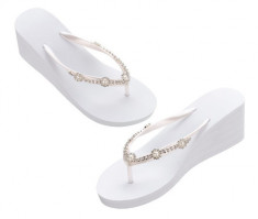 Pearl White / stras Wedge Flip Flops - Mare foto