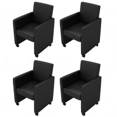 Set 4 scaune bucatarie din piele artificiala Negru foto