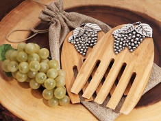 Bamboo Set rustic servere Salata cu un design struguri foto