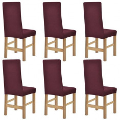 Huse elastice pentru scaune din poliester, Burgundy, 6 buc. foto