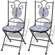 Set de 2 scaune din mozaic, culoare albastru ?i alb foto