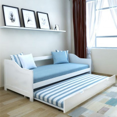 Canapea extensibila/pat de zi din lemn de pin, 200 x 90 cm, alb foto