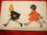 Ilustrata comica - Fetite alergand ,semnat Chichy Spark