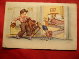 Ilustrata comica -sotul venind tarziu si pe furis acasa , Ed. Amag, Necirculata, Printata