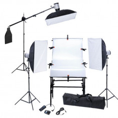 Kit studio masa foto, 3 softboxuri, 3 blitzuri ?i 3 trepiede foto