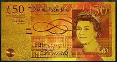 Bancnota aurita 50 lire sterline Bancnota Fifty Pounds Marea Britanie foto