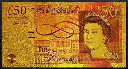 Bancnota aurita 50 lire sterline Bancnota Fifty Pounds Marea Britanie