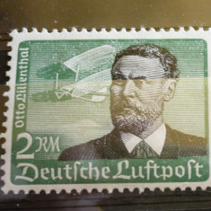 GERMANIA (REICH) 1934 – PIONIER AVIATIE OTTO LILIENTHAL, timbru cu SARNIERA, B47
