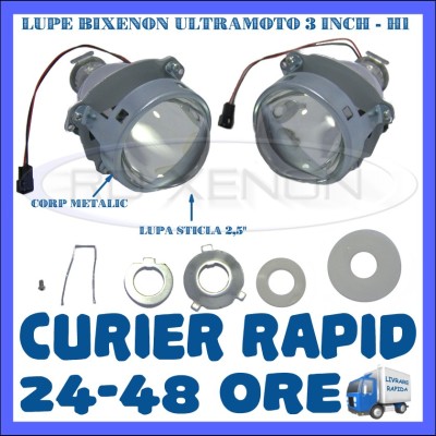 KIT PROIECTOARE LUPA LUPE BIXENON ULTRAMOTO H1 - 3 INCH - ORNAMENTE INCLUSE foto