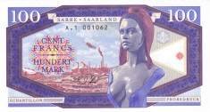 Bancnota Sarre / Saarland 100 Franci(Marci) 2017 - SPECIMEN (hartie cu filigran) foto