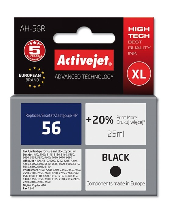 Cartus compatibil 56 XL negru pentru HP, 25 ml, Premium Activejet, Garantie 5 ani foto mare Cartus compatibil 56 XL negru pentru HP, 25 ml, Premium Activejet, Garantie 5 ani foto mare