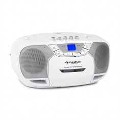 Auna BeeBerry Boom Box Ghetto Blaster FM radio ?i / MP3 player portabil ecran LCD casetofon CD alb patrat foto